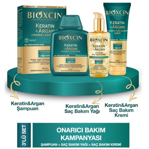 Bioxcin Keratin Argan Şampuan+Keratin Argan Saç Bakım Yağı+Saç Kremi
